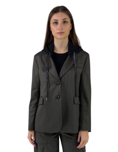 Celye giacca monopetto in misto viscosa con cappuccio fw24c0510 [b013a18d]