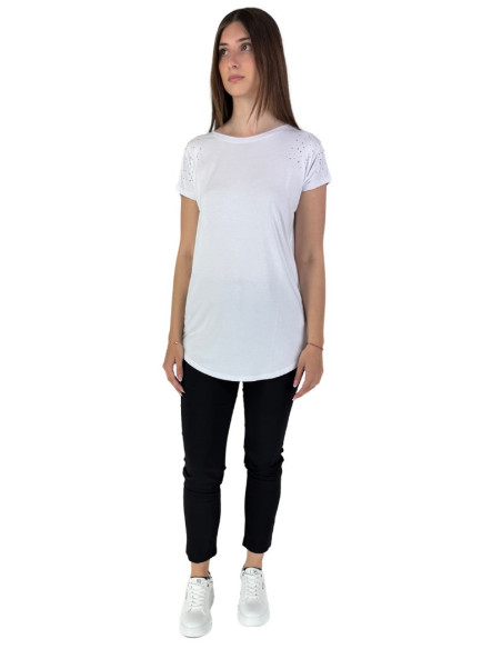 Fresh Flower t-shirt lunga con borchiette fd257 [1661f689]