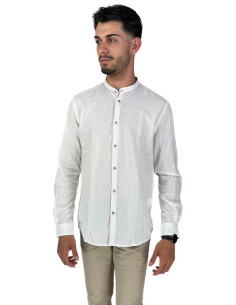 Philotinto camicia coreana in misto lino e cotone 25s01ca Lincot360 barre [e09009fb]