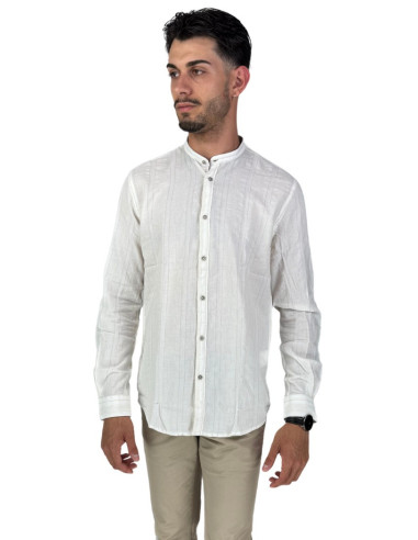 Philotinto camicia coreana in misto lino e cotone 25s01ca Lincot360 barre [e09009fb]