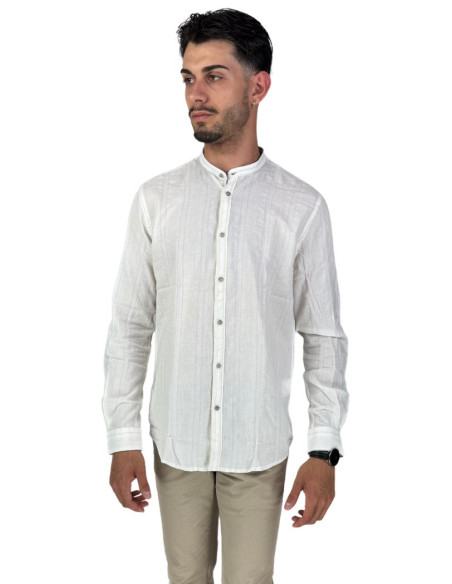 Philotinto camicia coreana in misto lino e cotone 25s01ca Lincot360 barre [e09009fb]