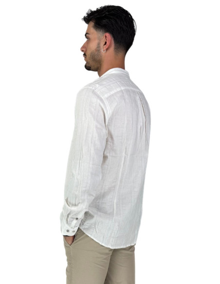 Philotinto camicia coreana in misto lino e cotone 25s01ca Lincot360 barre [39b64af6]