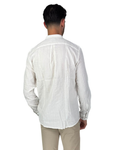 Philotinto camicia coreana in misto lino e cotone 25s01ca Lincot360 barre [8eab8bf2]