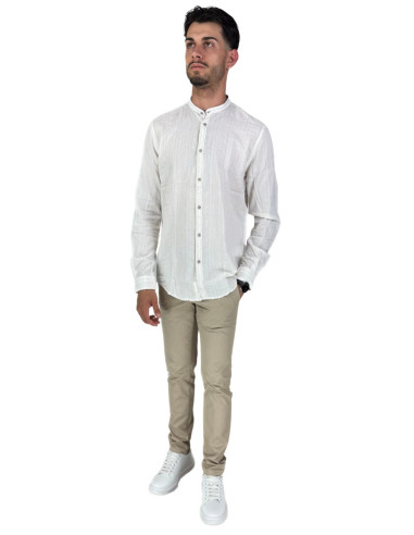 Philotinto camicia coreana in misto lino e cotone 25s01ca Lincot360 barre [8bfbccec]