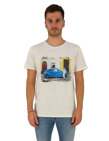 Guy t-shirt in cotone fiammato con stampa ed orli vivi Cabrio959-sb m48865 [64a79127]