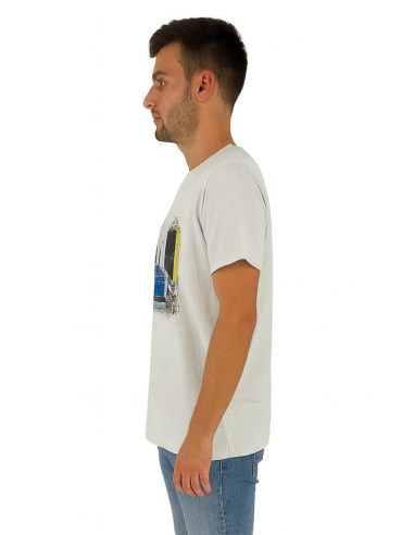 Guy t-shirt in cotone fiammato con stampa ed orli vivi Cabrio959-sb m48865 [bd81d22a]