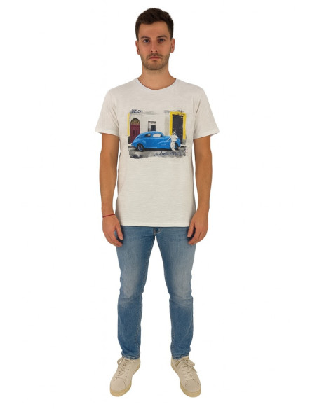 Guy t-shirt in cotone fiammato con stampa ed orli vivi Cabrio959-sb m48865 [0fcc5430]