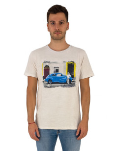 Guy t-shirt in cotone fiammato con stampa ed orli vivi Cabrio959-sb m48865 [1a2de49d]