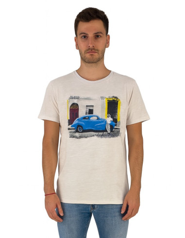 Guy t-shirt in cotone fiammato con stampa ed orli vivi Cabrio959-sb m48865 [1a2de49d]
