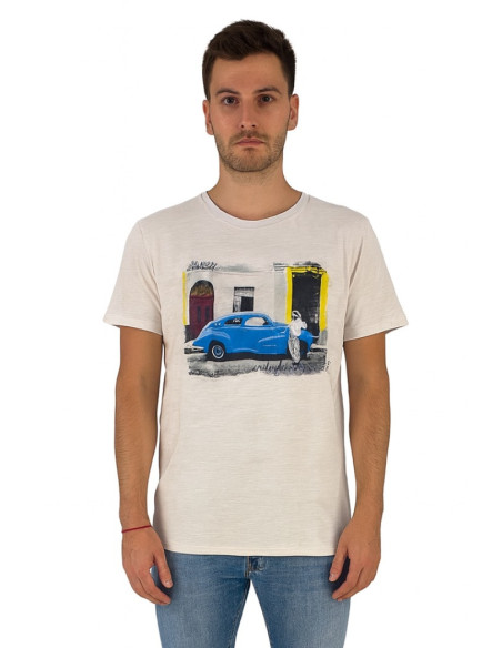 Guy t-shirt in cotone fiammato con stampa ed orli vivi Cabrio959-sb m48865 [1a2de49d]