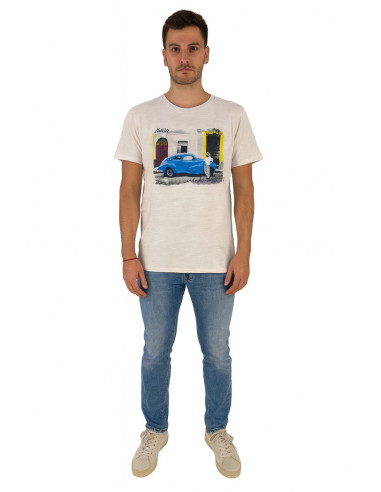 Guy t-shirt in cotone fiammato con stampa ed orli vivi Cabrio959-sb m48865 [7146218a]