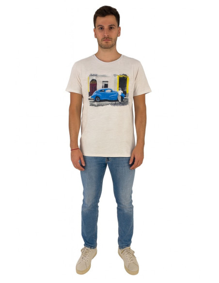 Guy t-shirt in cotone fiammato con stampa ed orli vivi Cabrio959-sb m48865 [7146218a]