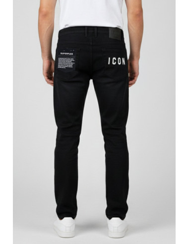 Icon jeans in denim di cotone stretch con stampa logo posteriore icuf2w6d014 [8c13ba2d]