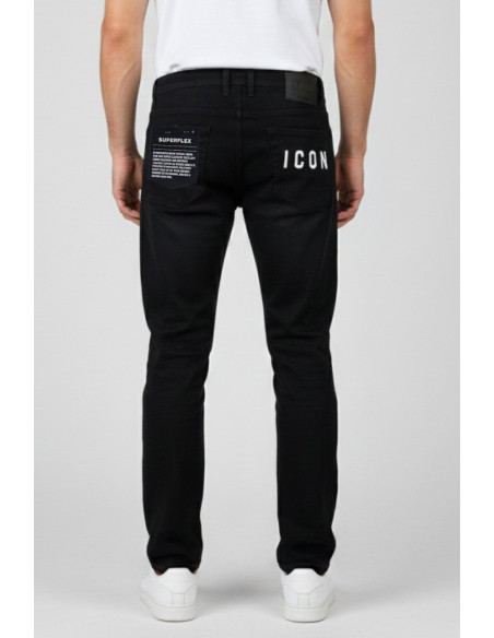 Icon jeans in denim di cotone stretch con stampa logo posteriore icuf2w6d014 [8c13ba2d]