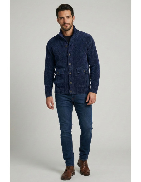 Nerovago cardigan lupetto in ciniglia con bottoni 750666 [b45e3c81]
