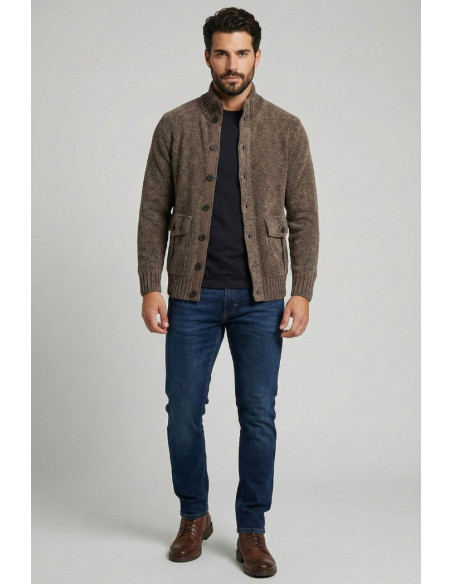 Nerovago cardigan lupetto in ciniglia con bottoni 750666 [76422b6c]