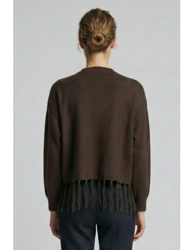 Fresh Flower maglia girocollo con frange sul fondo ff706 [351b3c2e]
