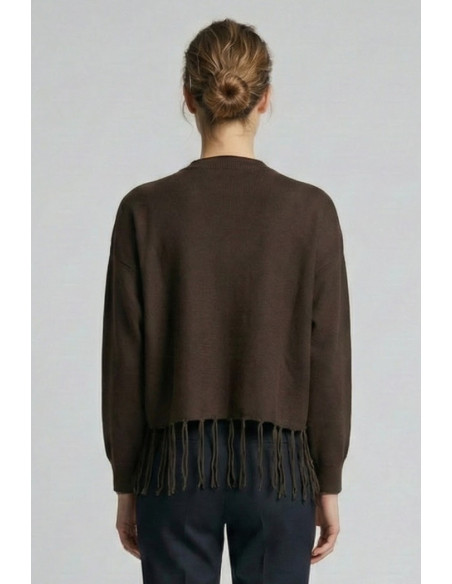 Fresh Flower maglia girocollo con frange sul fondo ff706 [351b3c2e]