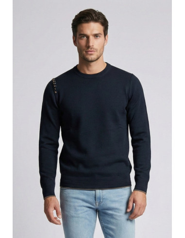 Nerovago maglia girocollo con inserti e toppe 750392 [441c3590]