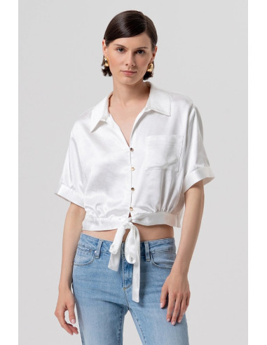 Fracomina camicia cropped in raso con nodo fr26st6036w41101 [e788d12f]