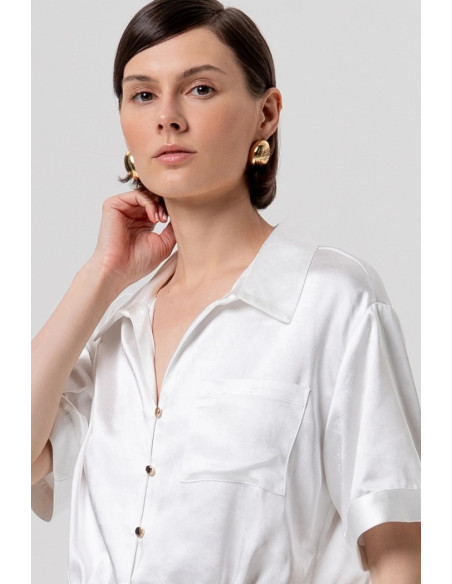 Fracomina camicia cropped in raso con nodo fr26st6036w41101 [3eae9222]