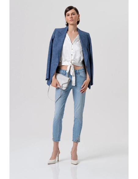 Fracomina camicia cropped in raso con nodo fr26st6036w41101 [8ce31438]