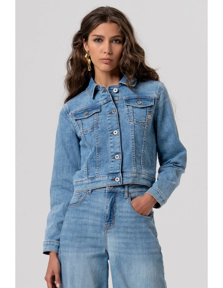 Fracomina giacca regular in denim con lavaggio chiaro fp26sj4001d45003 [dcd749c4]