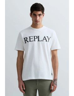Replay t-shirt girocollo in jersey di cotone con stampa lettering m3099-2660 [6cef155c]