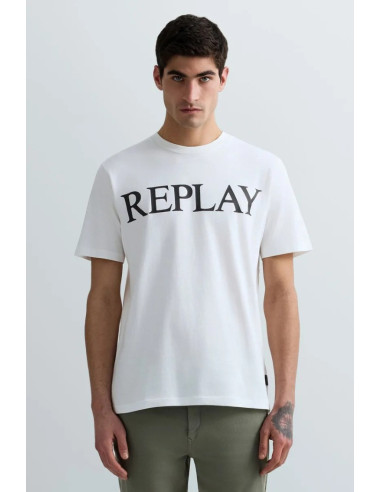 Replay t-shirt girocollo in jersey di cotone con stampa lettering m3099-2660 [6cef155c]