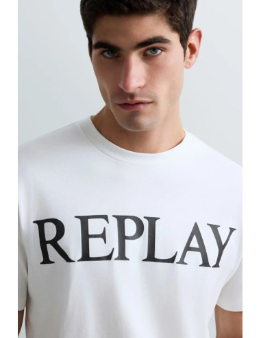 Replay t-shirt girocollo in jersey di cotone con stampa lettering m3099-2660 [b5c95651]