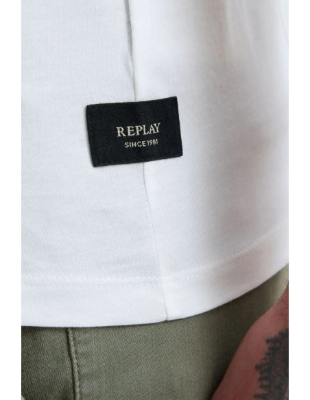 Replay t-shirt girocollo in jersey di cotone con stampa lettering m3099-2660 [b099114f]