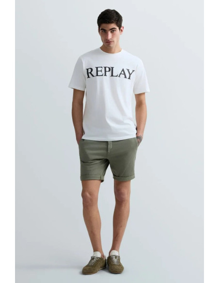 Replay t-shirt girocollo in jersey di cotone con stampa lettering m3099-2660 [69bf5242]