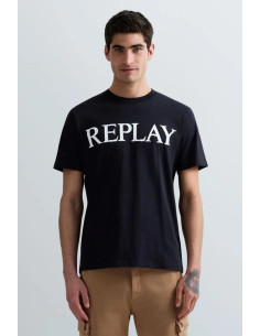 Replay t-shirt girocollo in jersey di cotone con stampa lettering m3099-2660 [f7f1af5a]