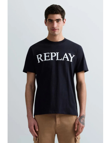 Replay t-shirt girocollo in jersey di cotone con stampa lettering m3099-2660 [f7f1af5a]