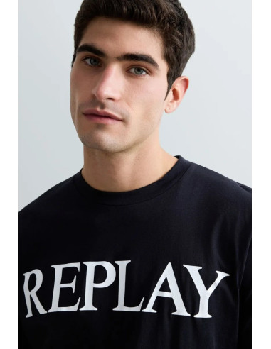 Replay t-shirt girocollo in jersey di cotone con stampa lettering m3099-2660 [2ed7ec57]