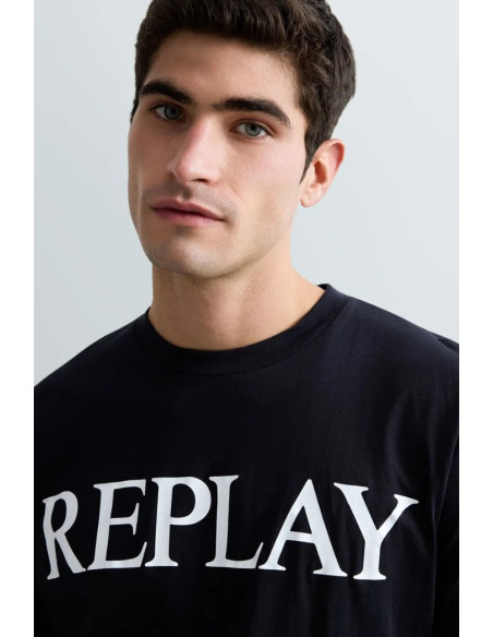 Replay t-shirt girocollo in jersey di cotone con stampa lettering m3099-2660 [2ed7ec57]