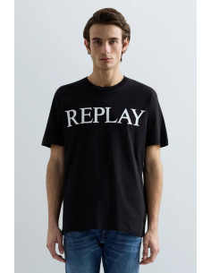 Replay t-shirt girocollo in jersey di cotone con stampa lettering m3099-2660 [47edadd0]