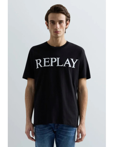 Replay t-shirt girocollo in jersey di cotone con stampa lettering m3099-2660 [47edadd0]