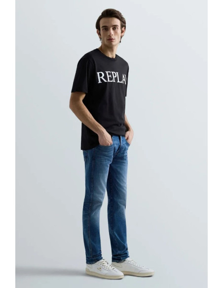 Replay t-shirt girocollo in jersey di cotone con stampa lettering m3099-2660 [29d62fd9]