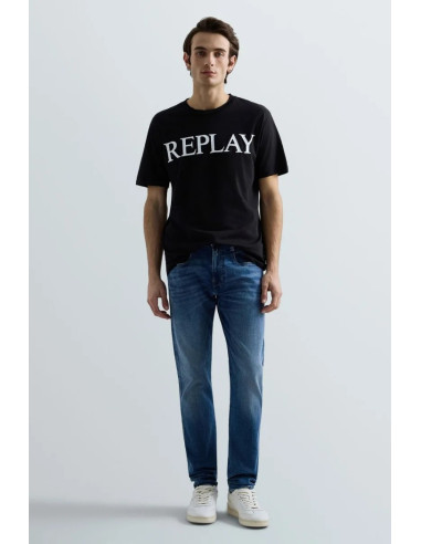 Replay t-shirt girocollo in jersey di cotone con stampa lettering m3099-2660 [42bdeace]