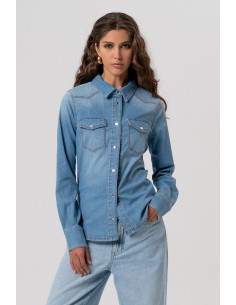 Fracomina camicia regular in denim con lavaggio bleached fp26st6030d47202 [85c3267f]
