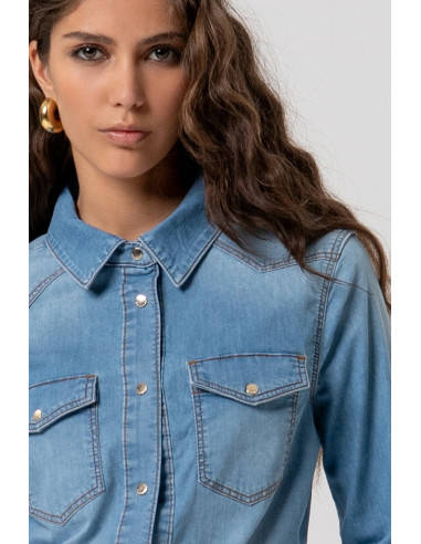 Fracomina camicia regular in denim con lavaggio bleached fp26st6030d47202 [5ce56572]