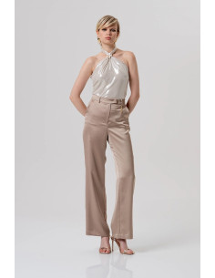 Fracomina pantalone flare a palazzo in raso fq26sv3005w47001 [a8623708]