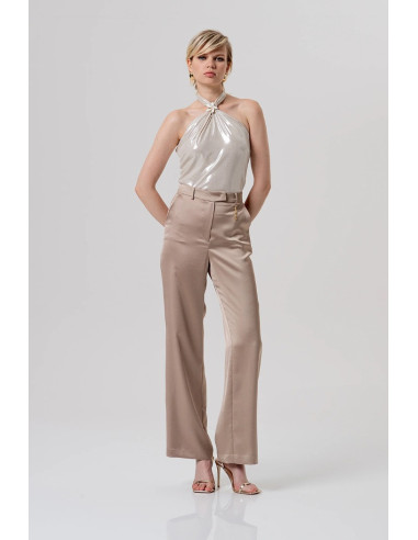 Fracomina pantalone flare a palazzo in raso fq26sv3005w47001 [a8623708]
