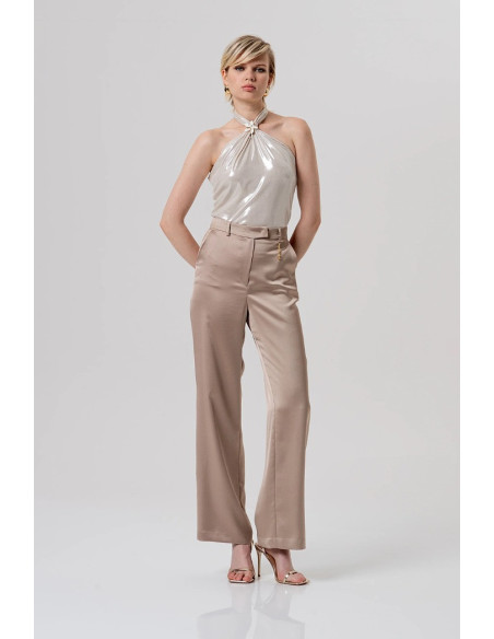 Fracomina pantalone flare a palazzo in raso fq26sv3005w47001 [a8623708]