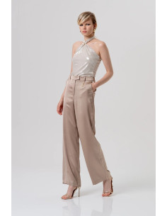 Fracomina pantalone flare a palazzo in raso fq26sv3005w47001 [a8623708] 2
