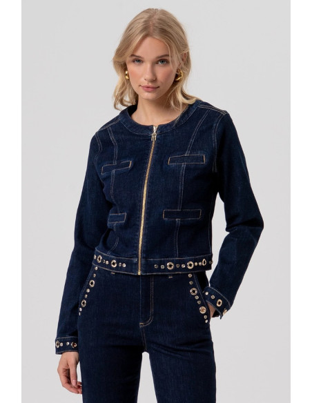 Fracomina giacca slim in denim con lavaggio raw fr26sj4008d46493 [a07493da]