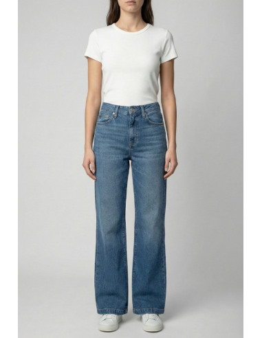 Roy Roger's jeans Marta flare in denim di cotone e lino rnd091d6823141 [09fc7980]