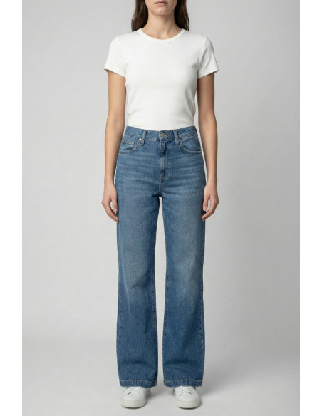 Roy Roger's jeans Marta flare in denim di cotone e lino rnd091d6823141 [09fc7980]