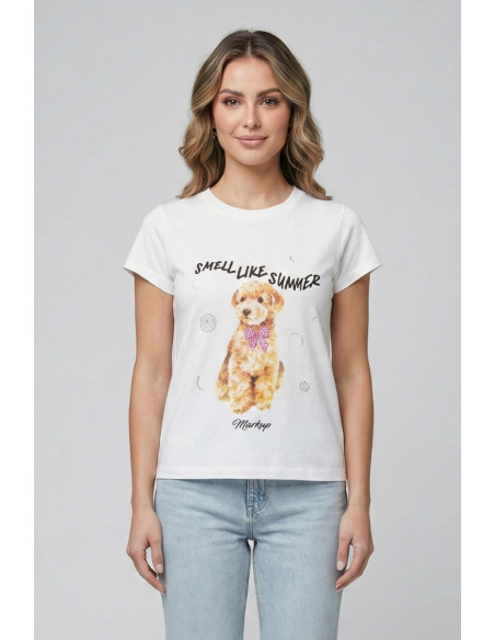 Markup t-shirt in cotone con stampa e strass MW1610023 [26cc7503]